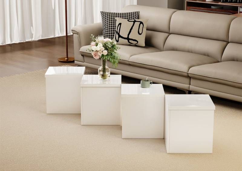 GLP Couchtisch moderne Wohnzimmertisch kombinierbar 81x81x40 Hochglanz Weiß (4er-Set Couchtische) von GLP