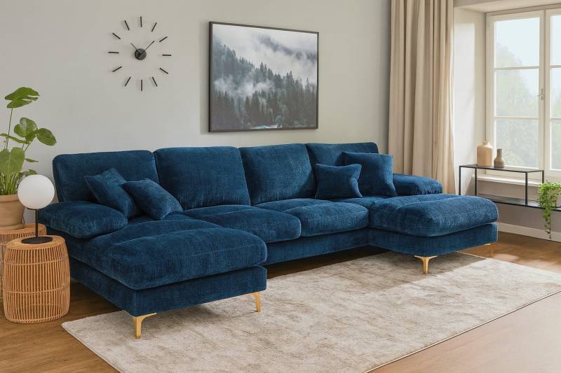 GLP Ecksofa mit schlaffunktion, Set, U-Sofa mit 4 Kissen, Rubberwood-Rahmen & 15 cm Goldfüßen. GLP Ecksofa mit schlaffunktion, Set, U-Sofa mit 4 Kissen, Rubberwood-Rahmen & 15 cm Goldfüßen. von GLP