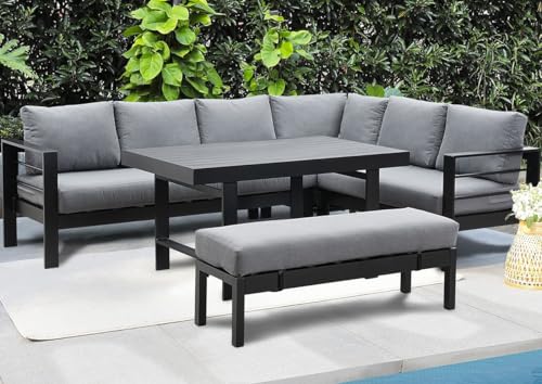 GLP Gartenlounge-Set Ecklounge Gartenmöbel 6-8 Personen, Outdoor-Aluminium-Eckgarnitur, 5-TLG., 3 Ecksofas, 1 Gartenbank, 1 Esstisch, 951908 von GLP