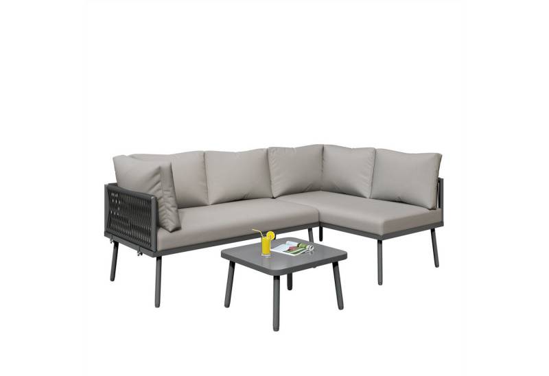 GLP Gartenlounge-Set Gartenmöbel aus grauem Seil, L-förmiges Gartenmöbel-Set aus Eisen, (mit Sitzkissen, 2 Sofas und 1 Tisch), verstellbaren Füßen, wetterfest von GLP