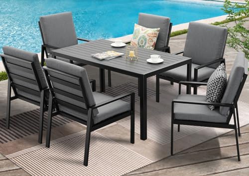 GLP Gartenlounge-Set Garten-Essgruppe, (Gartenmöbel Set, 7-TLG., 6 Sessel, 1 Esstisch, inkl. Auflagen, Aluminium), Wetterfest Gartenlounge Set, 9400-P1+P2 von GLP