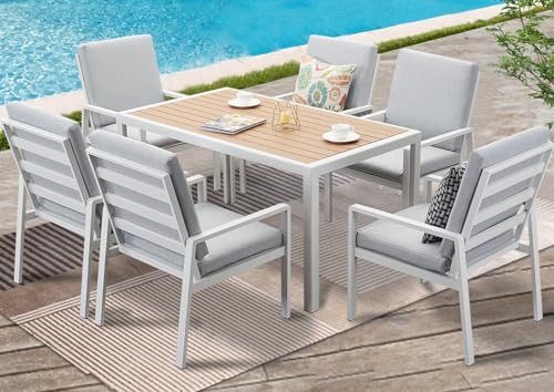 GLP Gartenlounge-Set Garten-Essgruppe, (Gartenmöbel Set, 7-TLG., 6 Sessel, 1 Esstisch, inkl. Auflagen, Aluminium), Wetterfest Gartenlounge Set, 9400-P1+P2 von GLP