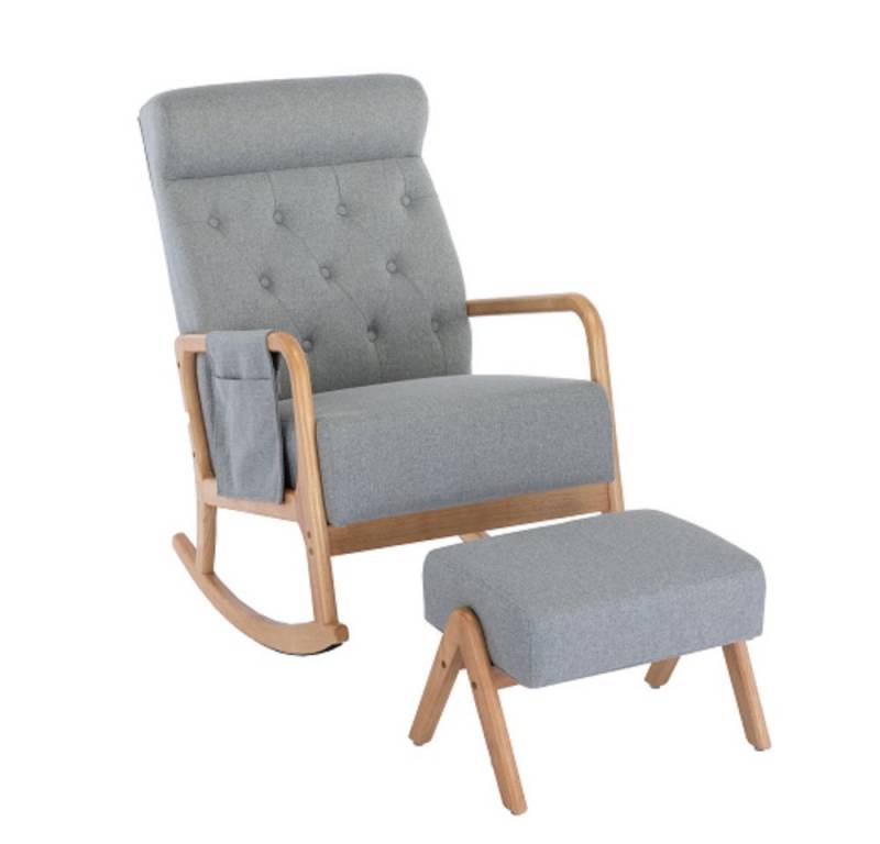 GLP Schaukelsessel Schaukelstuhl Relaxsessel mit Kopfstütze+Seitentasche+Fußhocker (Set, 2-St., 1× Sessel, 1× Hocker), Stillsessel für Schlafzimmer, Wohnzimmer, bis 150 kg belastbar von GLP
