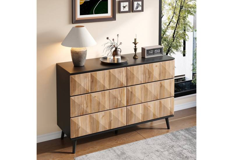 GLP Sideboard mit 6 Schubladen und Metallfüße (Anrichte Kommode, Wohnzimmerschrank, 1 St., 120x40x80cm), Kommode mit natürlichen Holztönen von GLP