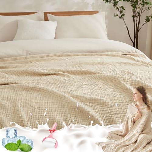 GLSAYZU Montivo Musselin Decke, Sommer Sanfte Musselin Decke, 100% MusselinBaumwolle, Leicht Atmungsaktiv Sanfte Kühldecken Zum Schlafen Erwachsene (B, 150 * 200cm) von GLSAYZU