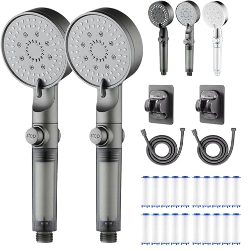 HydroBoost High Pressure 5 - Mode Filtered Shower Head, Universal G1/2” Connector, Filtered Shower Head with Handheld, Built-in Power Wash for Hard Water, Tool-Free Installation (Gray *2) von GLSAYZU