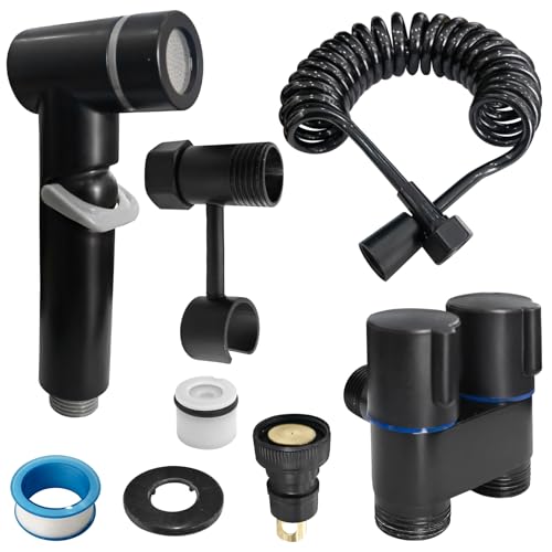Dual Control Valve Bidet Sprayer for Toilet - Matte Black Handheld Jet Spray with Brass 1-in-2-Out Angle Valve, Easy Installation for Bathroom & Washing Machine, Durable All-in-One Kit Dual Control Valve Bidet Sprayer for Toilet - Matte Black Handheld Jet Spray with Brass 1-in-2-Out Angle Valve, Easy Installation for Bathroom & Washing Machine, Durable All-in-One Kit von GLSJA