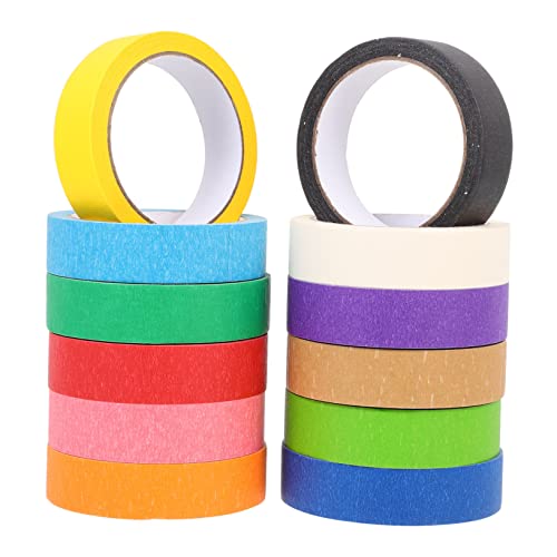 GLSTOY 12 Rollen Teiliges Farbiges Masking Tape Einseitig Klebend Reißfestes Kreppband Hitzebeständig zum Abkleben Beim Streichen DIY Kunst und Dekorationsband Rückstandsfrei Entfernbar von GLSTOY