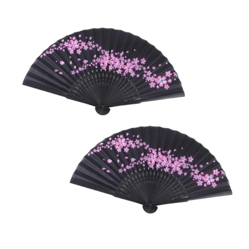 GLSTOY 2 Stück Chinesische Faltbare Handfächer mit Blumenmuster Schwarze Seidenoptik Leichter Bambusgriff Eleganter Tanz und Dekofächer Handlich und Robust für Sommer Hochzeit von GLSTOY