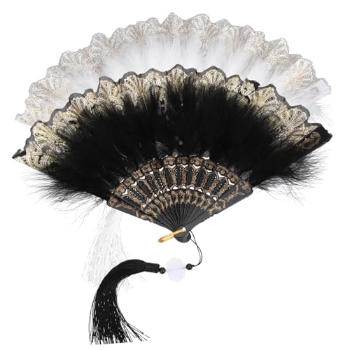 GLSTOY 2 Stück Teiliges Plume-handfächer- Faltbare Damenhandfächer aus Hochwertigem Federmaterial Stilvoll für Hochzeit Party Tanz Brautaccessoire und Elegante Dekoration von GLSTOY