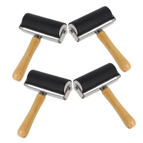 GLSTOY 4 Stück Druckroller Professionelle Gummiwalze für Drucktechniken Holzgriff für Kreativprojekte und Gleichmäßige Farbauftragung Robust und Langlebig von GLSTOY