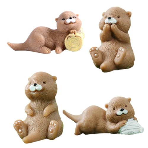GLSTOY 4 Stück Mikro Landschaft Otter Harz Bonsai Miniatur Otter Statue Mini Harz Otter Miniatur Otter Figur Kleine Otter Dekorationen Otter Spielzeug Miniatur Otter Figur Mikro von GLSTOY