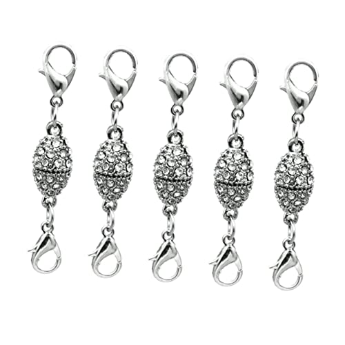 GLSTOY 5 Stück Teiliges Olivenförmiger Magnetverschluss mit Strass Silberfarbener Lobster Clip für DIY Schmuckherstellung Langlebiger Metallverschluss für Armbänder und Halsketten von GLSTOY