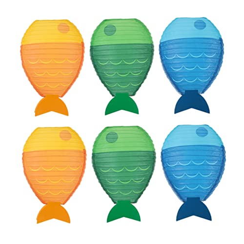 GLSTOY 6 Stück Fischförmige Papierlaternen für Partys und Feste Kreative DIY Deko Blau Grün und Gelb für Kindergarten und Meeresthema von GLSTOY
