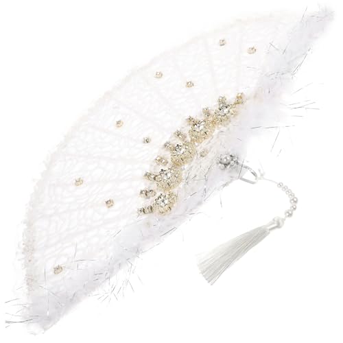 GLSTOY Eleganter Faltbarer Damen Handfächer mit Federn Braut Hochzeitsdeko Tanz und Party Accessoire Leichter Plume Fächer für Unvergessliche Fotorequisiten bei Feierlichkeiten von GLSTOY