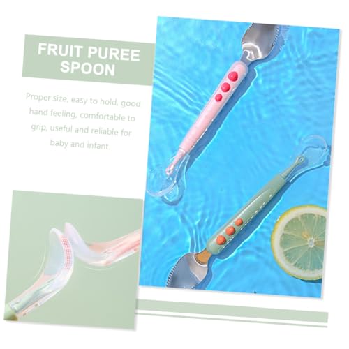 GLSTOY Silikon Löffel Doppelkopf Bpa frei Weicher Beikostlöffel für Neugeborene und Kleinkinder mit Fruchtpüree schaber und Kompakter Aufbewahrungsbox Rosa von GLSTOY