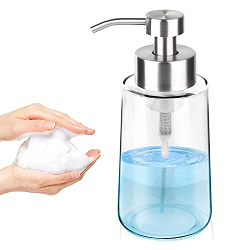 GLUBEE Glas-Seifenspender, Dickes Glas, mit rostfreier Edelstahl-Pumpe, transparenter Schaumseifenspender mit breiter Öffnung für Küche und Bad (425 ml) von GLUBEE