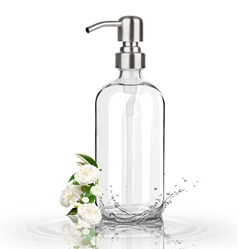 GLUBEE Seifenspender Glas - Spülmittelspender küche mit silbernem Edelstahlpumpe, Pumpflasche 500ml für Seife, Lotion, Handseifenspender- Ideal für Küche, Bad und Hotel von GLUBEE