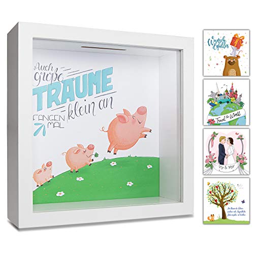 GLÜCKSWOLKE Spardose - Motiv Sparschwein I 3D Objektrahmen zum Befüllen I Geldgeschenke Verpackung für Auto, Haus, Geburtstag I Sparbüchse als Kaffeekasse Trinkgeldkasse I Geld-Geschenk Piggy Bank von GLÜCKSWOLKE