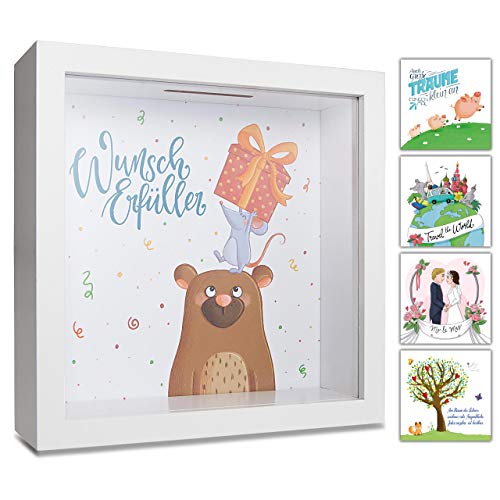 GLÜCKSWOLKE - Spardose Kinder, Motiv Wunscherfüller, Geldgeschenke Verpackung für Geburtstag, Geld Geschenk Geburt Baby, Sparschwein groß, 3D Bilderrahmen Sparkasse, Sparbüchse Junge Mädchen von GLÜCKSWOLKE