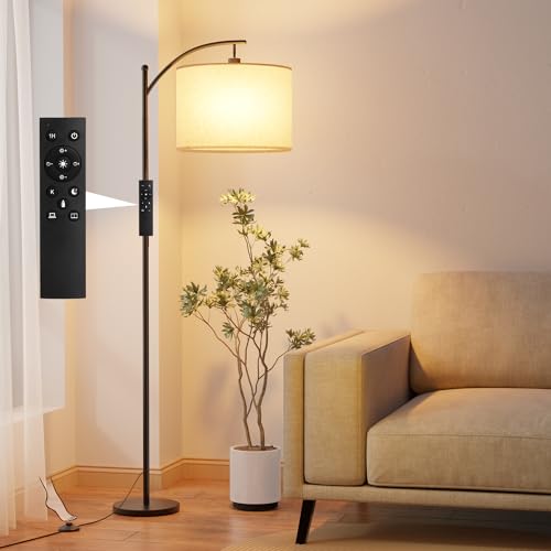 GLUROO Stehlampe Wohnzimmer mit Fernbedienung, Modern Standleuchte Bogenlampe mit 3 Farbwechsel, Stufenlose Helligkeit, Dimmbar LED Stehleuchte mit Fußschalter von GLUROO