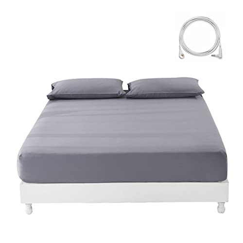 Grounding Sheet Kingsize-Bett, Bio-Baumwolle + Silberfaser, Spannbettlaken mit 457,2 cm Erdungsdraht, Erdungsmatte für besseren Schlaf von GLUYOHEY