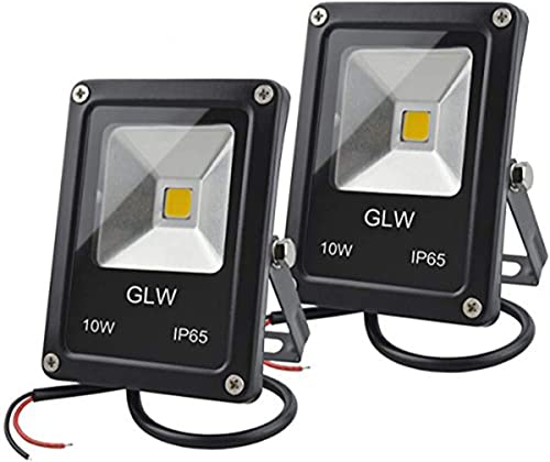 GLW 12V DC LED Flutlicht,10W Mini IP65 im Freien Wasserdichtes Arbeitslicht,900lm,3000K,Warmes Weißes Sicherheitslicht,80W Halogenbirne,2-Teiliger KEIN Stecker von GLW