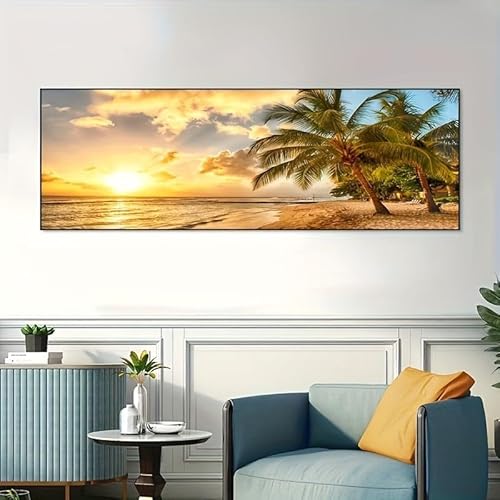 GLWDMB 1 Stück 60 x 180 cm tropischer Strand und Sonnenuntergang Leinwand Wandkunst große Palme und Ozeanblick Leinwanddrucke und Poster Wandbilder für Wohnzimmer Schlafzimmer (ohne Rahmen) von GLWDMB