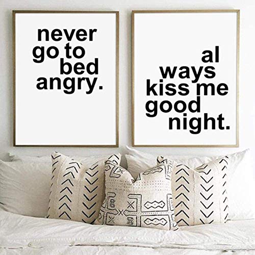 Leinwand Malerei Modern Letter "Always Kiss Me Good Night Never Go to Bed Angry" Bedroom Couple Poster Und Drucke Romantic Wall Decor Kein Rahmen von GLWDMB