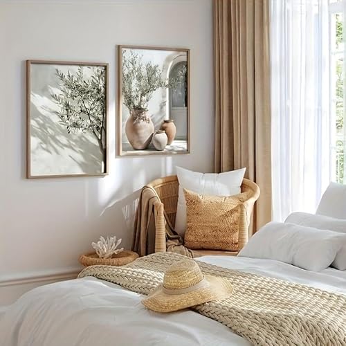GLWDME 2 Stück 50 x 70 cm Vintage mediterraner Stil Olivenbaum Leinwand Wandkunst Schlafzimmer Bilder Poster und Drucke Wandbild für Wohnzimmer (mit Innenrahmen) von GLWDME