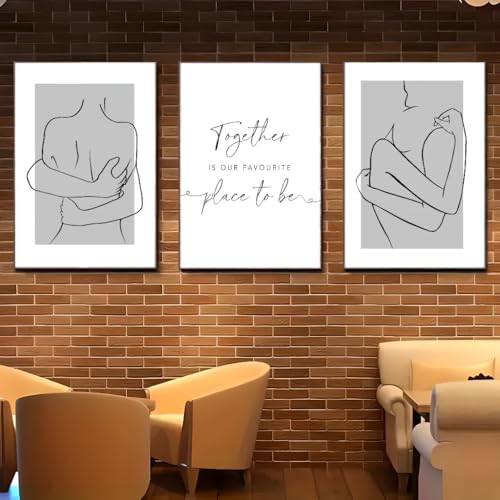 GLWDME Umarmende Paare und inspirierendes Zitat „Together is Our Favorite Place to Be“, Wandgemälde-Set, Leinwanddrucke und Poster, Wandbilder für Wohnzimmer und Schlafzimmer（Ungerahmt） von GLWDME