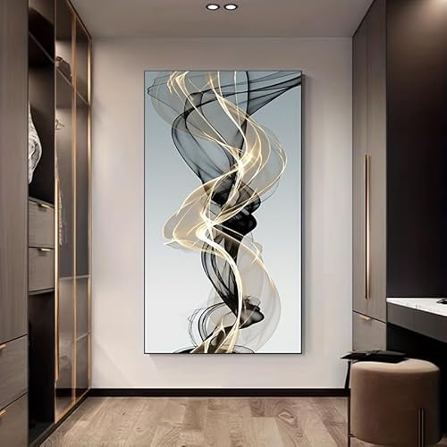 Nordic Abstract Ribbon, Floating Black and Golden Lines Canvas Wall Art, Bedroom Pictures, Poster and Prints, Wall Painting for Living Room(without Frame) von GLWDME