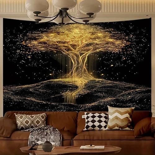 150x130CM Wandteppich mit goldenem Baumdruck, Wandbehang, Polyester-Wandteppiche, für Schlafzimmer, Büro, Wohnheim, Party-Dekor, mit Installationspaket von GLWDMH