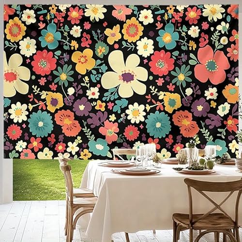 GLWDMH 150x100CM Bunter Wandteppich mit Blumenmuster, Wandbehang aus Polyester für Schlafzimmer, Wohnzimmer, mit Installationspaket von GLWDMH