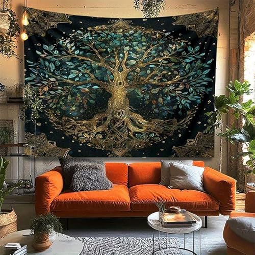 GLWDMH 150x100CM Wandteppich mit mystischem Leuchtdruck „Baum des Lebens“, Wandbehang aus Polyester, für Schlafzimmer, Büro, Wohnheim, Partydekoration, mit Installationspaket von GLWDMH