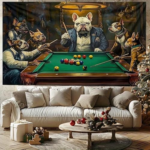 GLWDMH 150x130CM Wandteppich mit Snooker-Tierclub-Aufdruck im Billardzimmer, Wandbehang aus Polyester für Schlafzimmer, Wohnzimmer, mit Installationspaket von GLWDMH
