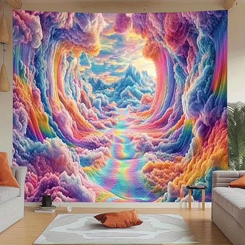 GLWDMH 150x130CM Wandteppich mit verträumter Regenbogen-Wolkenlandschaft, Wandbehang aus Polyester für Schlafzimmer, Wohnzimmer, mit Installationspaket von GLWDMH
