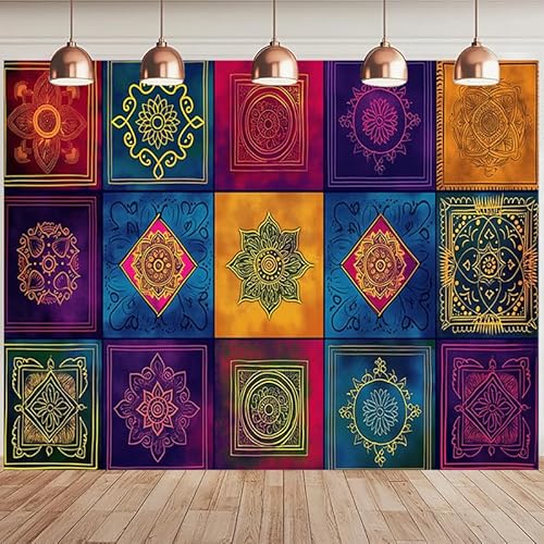 GLWDMH 200x150CM Mandala-Blumen-Wandteppich, farbenfrohes Wanddekor aus Polyester für Schlafzimmer, Wohnzimmer, mit Installationspaket von GLWDMH