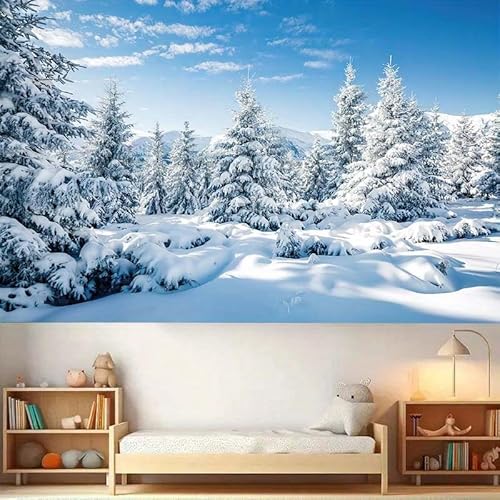GLWDMH 200x150CM Wandteppich mit verschneitem Winterwald, horizontaler Wandbehang aus Polyester für Wohnzimmer, Schlafzimmer, Büro, Party-Dekor, mit Installationspaket von GLWDMH