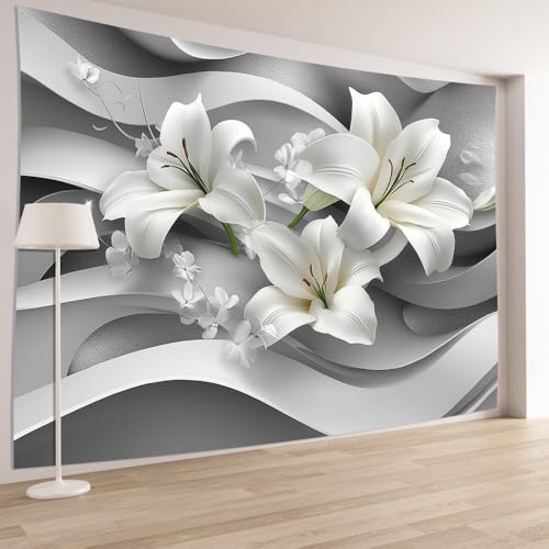 GLWDMH 200x150CM Wandteppich mit weißer Lilie, 3D-Effekt, Wandbehang aus Polyester, für Schlafzimmer, Büro, Wohnheim, Partydekoration, mit Installationspaket von GLWDMH