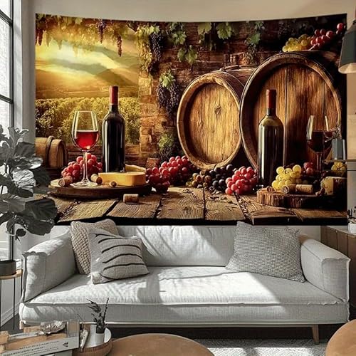 GLWDMH 200x180CM Wandteppich „Weinlesezeit“, rustikaler Wandbehang mit Weinlagerszene, Wandteppiche aus Polyester, für Schlafzimmer, Büro, Wohnheim, Partydekoration, mit Installationspaket von GLWDMH