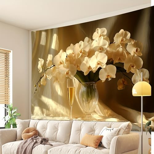 GLWDMH 200x180CM Wandteppich mit Orchideenvase und Champagnerglas, Wandbehang aus Polyester, für Schlafzimmer, Büro, Wohnheim, Partydekoration, mit Installationspaket von GLWDMH