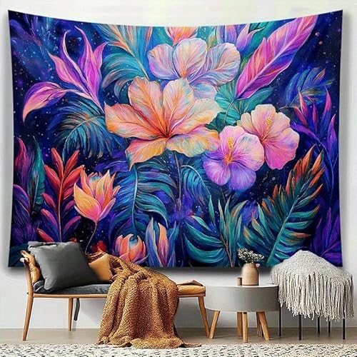 GLWDMH 200x180CM Wandteppiche mit tropischem Blumen- und Blattdesign, Polyester, Wandbehang für Schlafzimmer, Büro, Wohnheim, Partydekoration, mit Installationspaket von GLWDMH