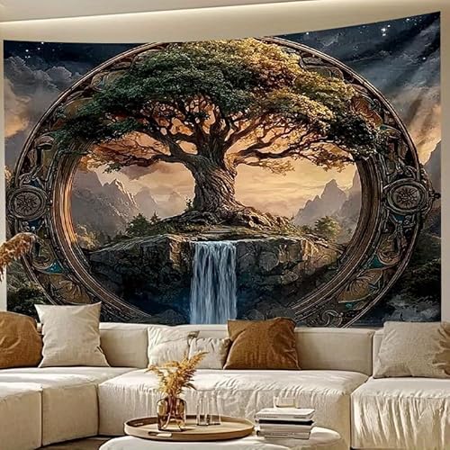 GLWDMH 230x150CM Wandteppich „Mystischer Wasserfall unter dem Baumring“, Wandbehang aus Polyester für Schlafzimmer, Wohnzimmer, mit Installationspaket von GLWDMH