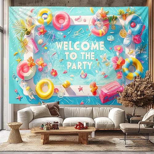 GLWDMH 230x150CM Wandteppich mit Cartoon-Sommer-Poolparty, Wandbehang aus Polyester für Schlafzimmer, Wohnzimmer, mit Installationspaket von GLWDMH
