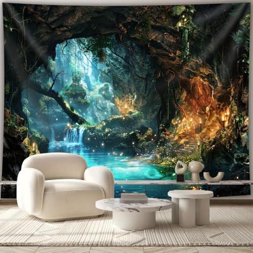 GLWDMH 230x150CM Wandteppich mit Wald-, Baum- und Höhlenlandschaft, Polyester, Wandbehang für Wohnzimmer, Schlafzimmer, Bürodekoration von GLWDMH