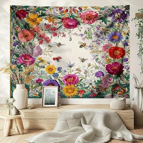GLWDMH 230x180CM Wandteppich mit Blumen- und Insektenmotiv, Wandteppiche aus Polyester, für Schlafzimmer, Büro, Wohnheim, Partydekoration, mit Installationspaket von GLWDMH