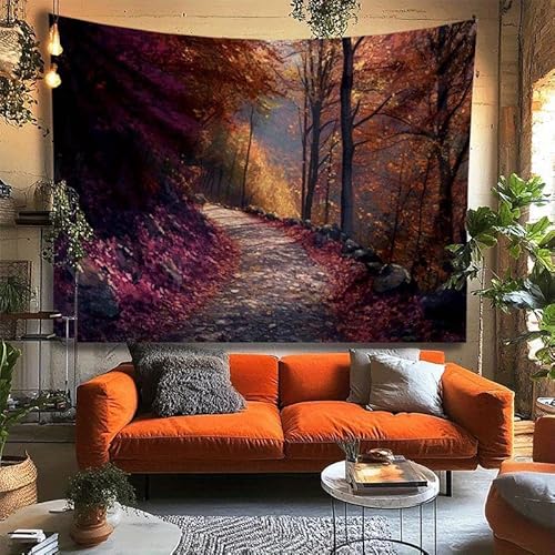 GLWDMH 230x180CM Wandteppich mit Herbstwaldpfad, Wandbehang aus Polyester für Schlafzimmer, Wohnzimmer, mit Installationspaket von GLWDMH