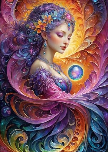 GLXPOG Fantasy Lady 5D Diamant Painting Bilder Set, Diamant Art Malerei Painting Kit für Erwachsene, DIY Strass Stickerei Malerei Wand Dekor 30x40cm von GLXPOG