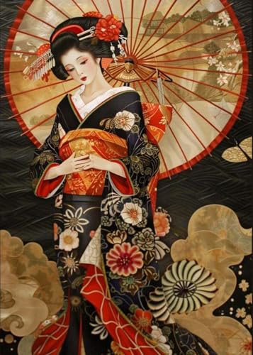 GLXPOG Japanische Frau 5D Diamant Painting Bilder Set, Diamant Art Malerei Painting Kit für Erwachsene, DIY Strass Stickerei Malerei Wand Dekor 30x40cm von GLXPOG